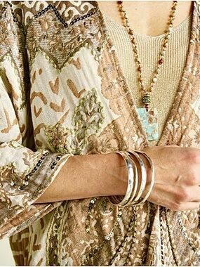 Soft Surroundings Chaucer Embroidered Topper Wrap neutral beaded tassel One Size